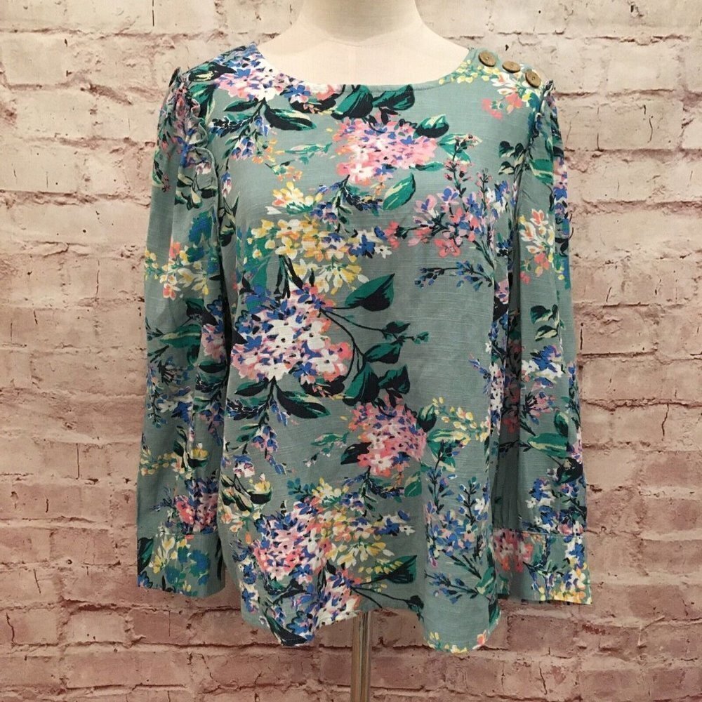 LC Lauren Conrad Womens Green Floral Woven Button Accent Blouse Size M NEW